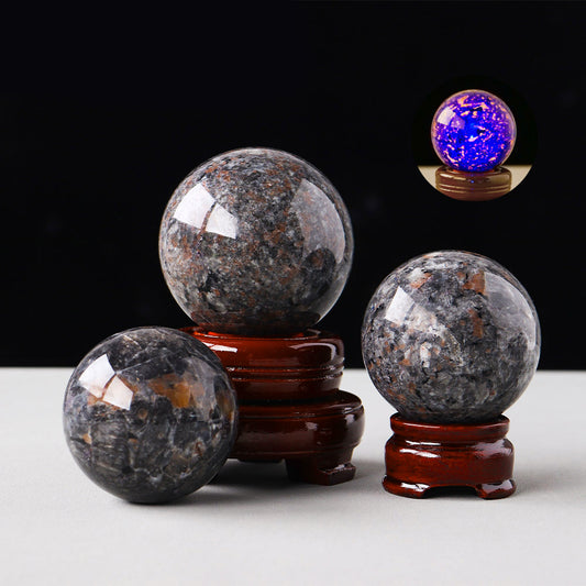 3” Yooperlite Sphere – Glowing Fluorescent Crystal Ball for Healing, Meditation, Home Décor – UV Reactive Fire Stone