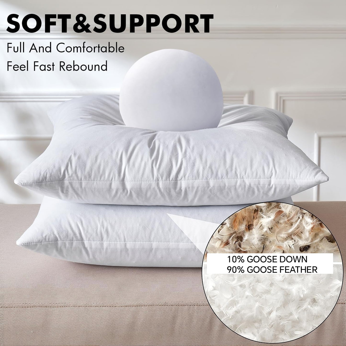 Goose Down & Feather Pillow Insert β 100% Cotton Cover β Multiple Sizes β Made in USA