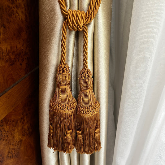 2 Pack Luxury Double Tassel Curtain Tieback, 27 in Total Length – Handcrafted Decorative Rope Holdback for Drapes, Curtains, and Home Décor E97187