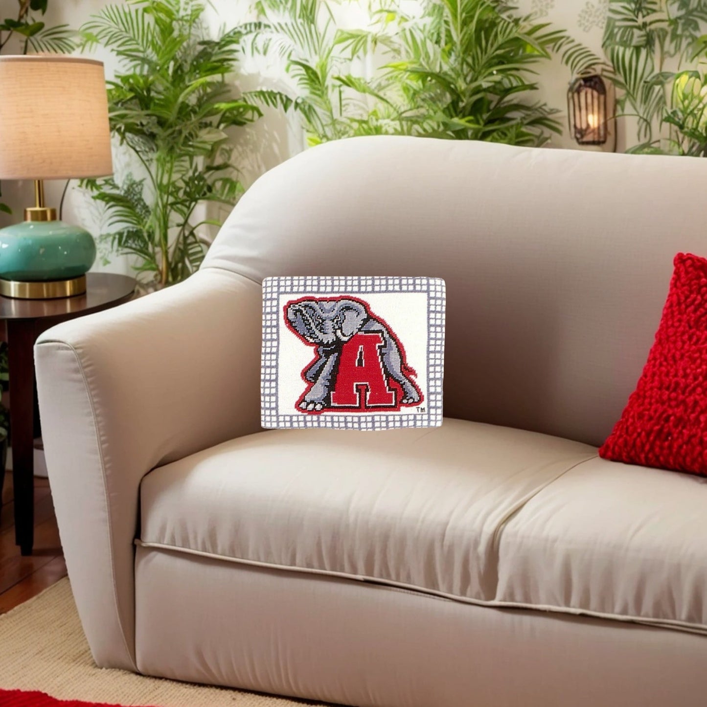 Handmade Wool Needlepoint Pillow Cover - Decorative Throw Cushion Cover - Vintage Floral Embroidery Design Alabama