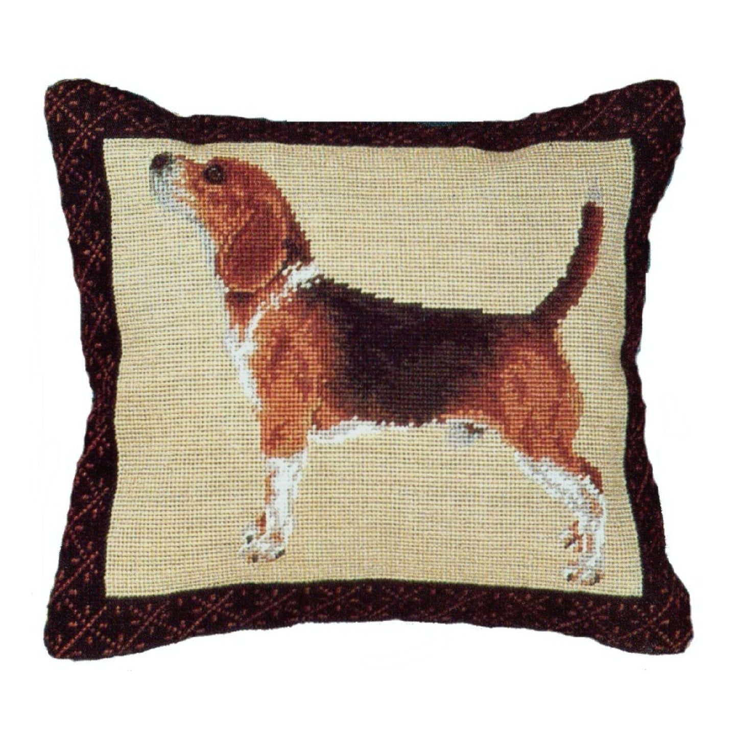 Handmade Wool Needlepoint Pillow Cover - Decorative Throw Cushion Cover - Vintage Floral Embroidery Design Beagle