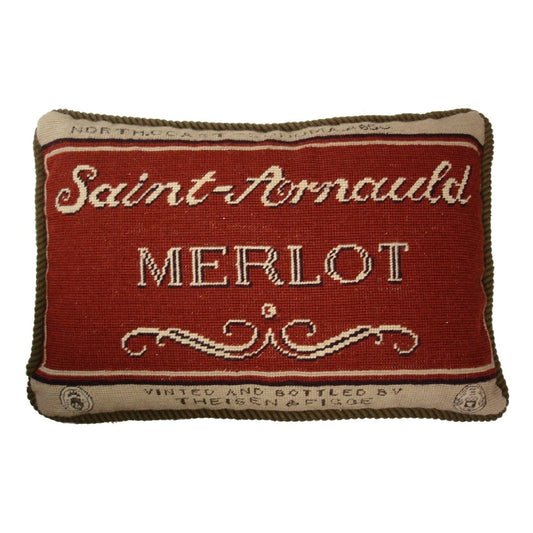 Handmade Wool Needlepoint Pillow Cover - Decorative Throw Cushion Cover - Vintage Floral Embroidery Design with Angela Staehling designSaint-Arnauld with cording