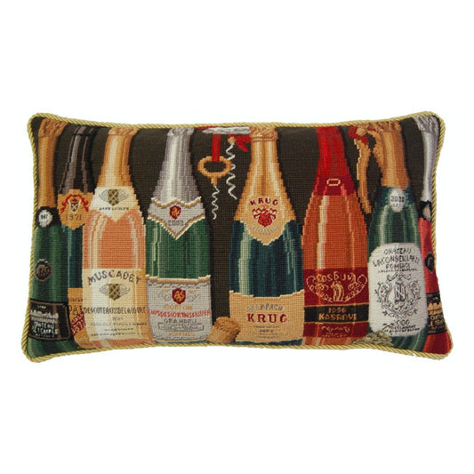 Handmade Wool Needlepoint Pillow Cover - Decorative Throw Cushion Cover - Vintage Floral Embroidery Design  with cording 1