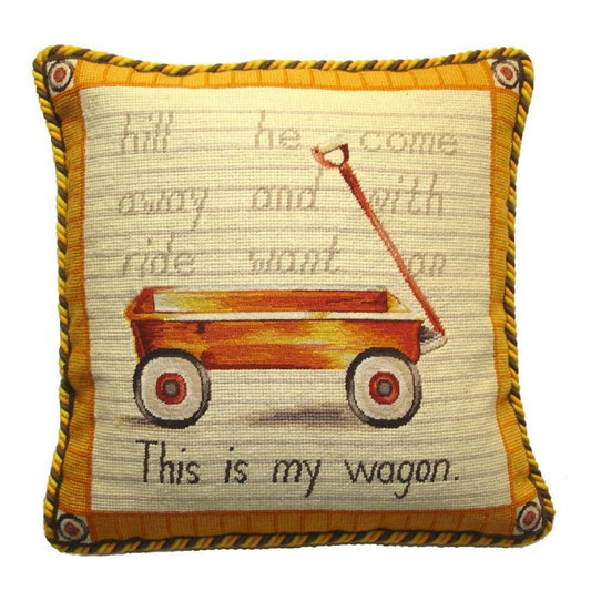 Handmade Wool Needlepoint Pillow Cover - Decorative Throw Cushion Cover - Vintage Floral Embroidery Design Wagon Lauren Hamilton Design