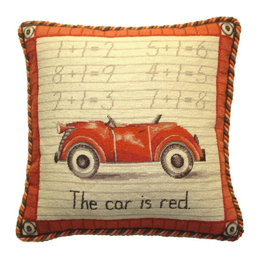 Handmade Wool Needlepoint Pillow Cover - Decorative Throw Cushion Cover - Vintage Floral Embroidery Design Car Lauren Hamilton Design