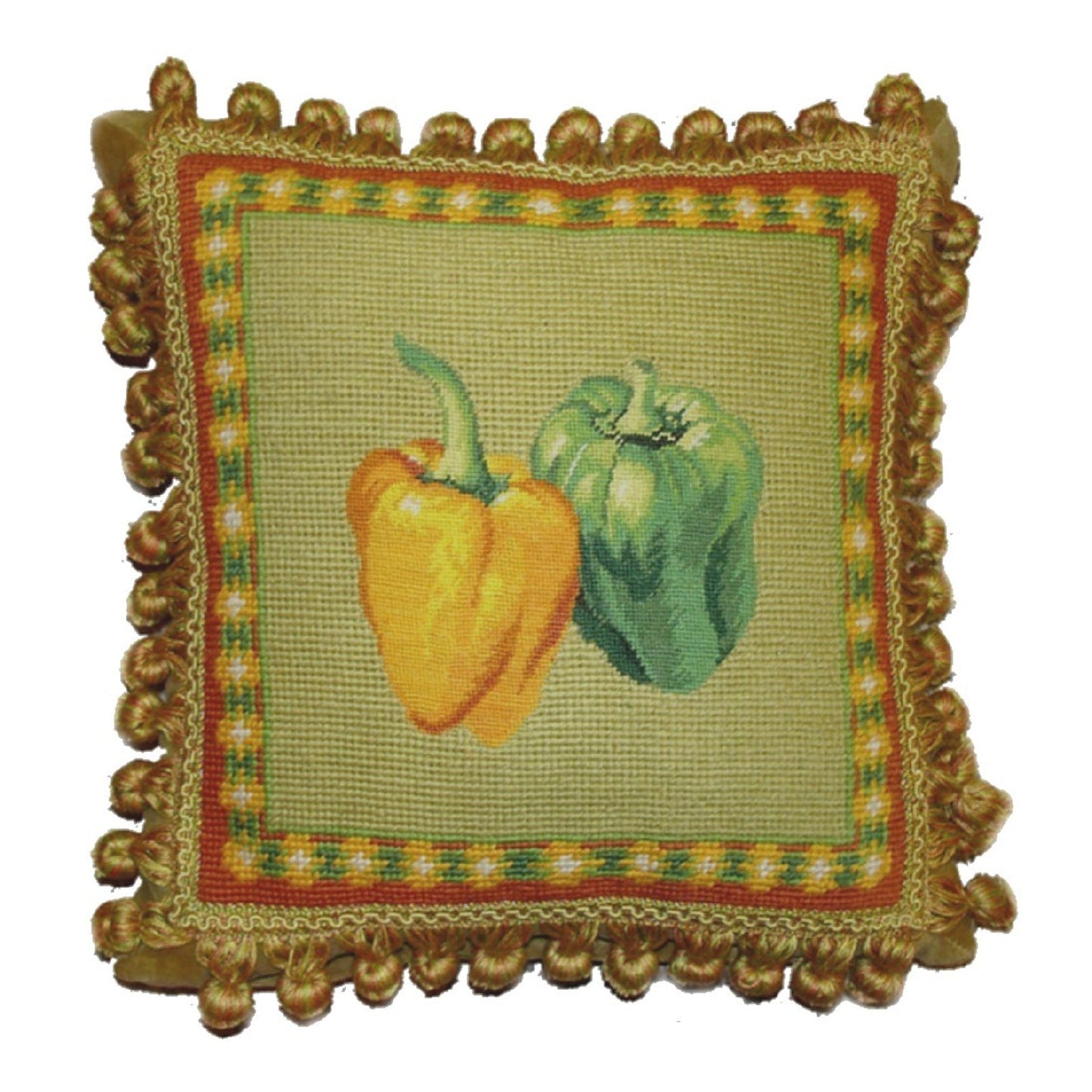Handmade Wool Needlepoint Pillow Cover - Decorative Throw Cushion Cover - Vintage Floral Embroidery Design background 3 color tassel 2