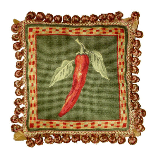 Handmade Wool Needlepoint Pillow Cover - Decorative Throw Cushion Cover - Vintage Floral Embroidery Design  background 3 color tassel 5