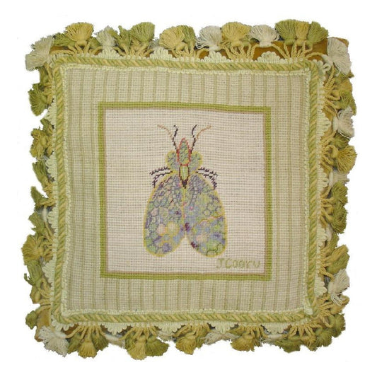 Handmade Wool Needlepoint Pillow Cover - Decorative Throw Cushion Cover - Vintage Floral Embroidery Design bee