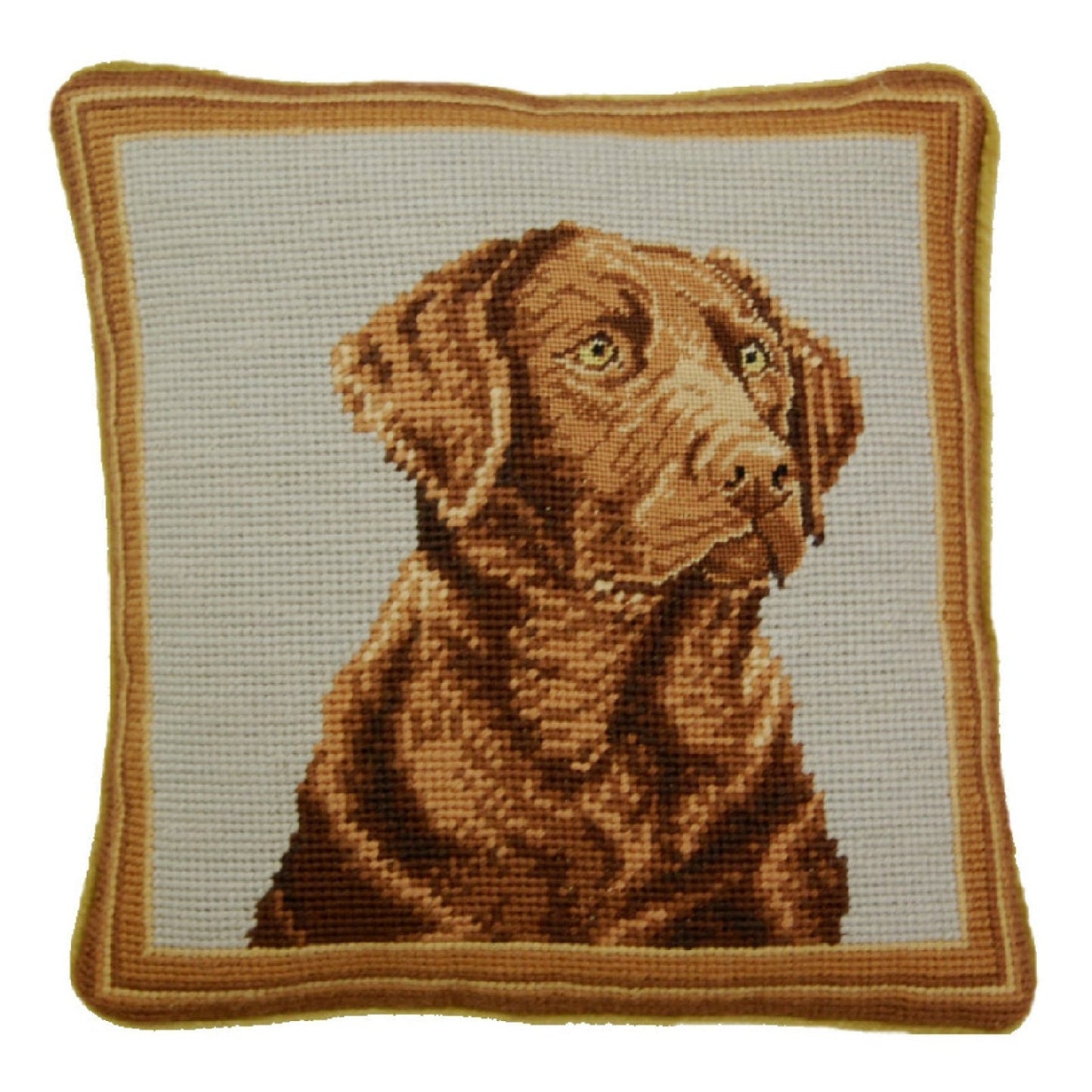 Handmade Wool Needlepoint Pillow Cover - Decorative Throw Cushion Cover - Vintage Floral Embroidery Design face on brown lab rest grosspoint
