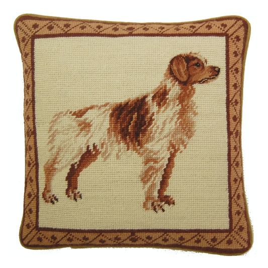 Handmade Wool Needlepoint Pillow Cover - Decorative Throw Cushion Cover - Vintage Floral Embroidery Design on Spaniel face rest grosspoint