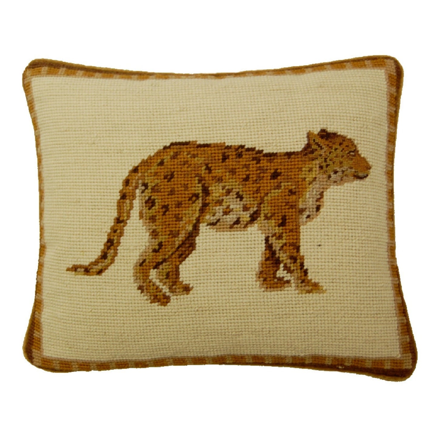 Handmade Wool Needlepoint Pillow Cover - Decorative Throw Cushion Cover - Vintage Floral Embroidery Design on Leop face rest grosspoint
