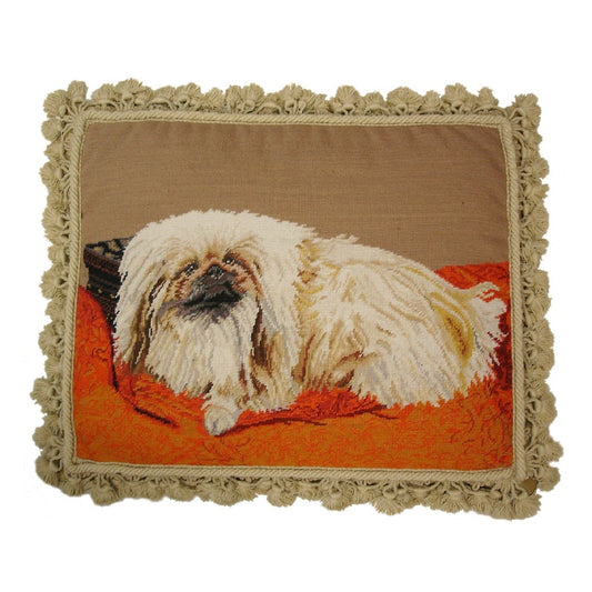 Handmade Wool Needlepoint Pillow Cover - Decorative Throw Cushion Cover - Vintage Floral Embroidery Design  Pekiness in the carol rug with nature tassel