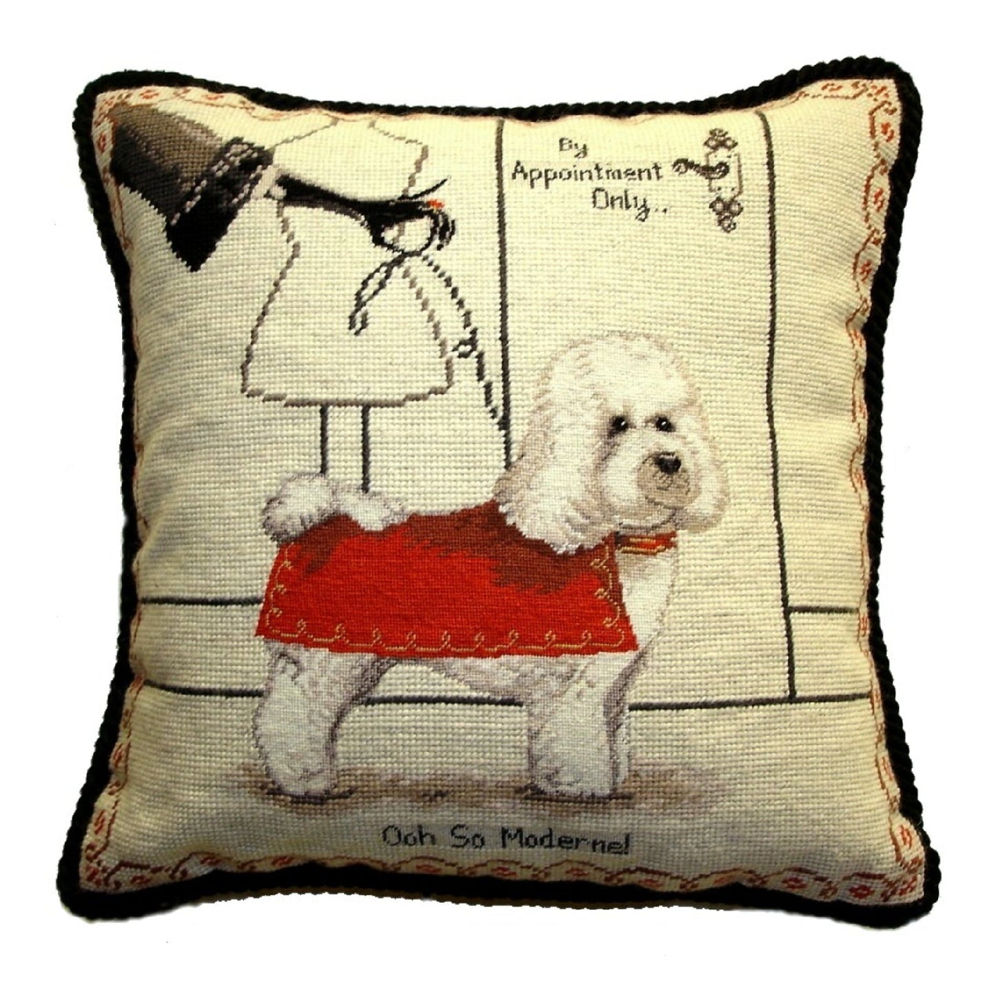Handmade Wool Needlepoint Pillow Cover - Decorative Throw Cushion Cover - Vintage Floral Embroidery Design with cording a