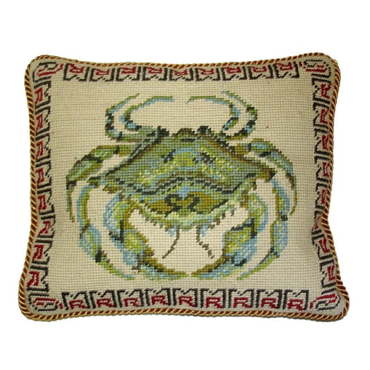 Handmade Wool Needlepoint Pillow Cover - Decorative Throw Cushion Cover - Vintage Floral Embroidery Design Crab gold cording