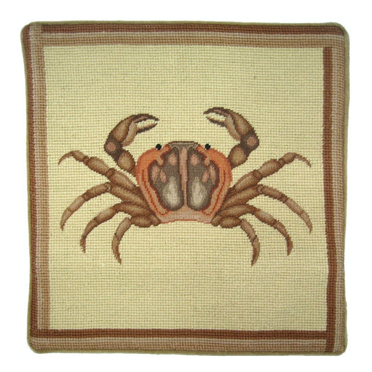 Handmade Wool Needlepoint Pillow Cover - Decorative Throw Cushion Cover - Vintage Floral Embroidery Design brown crab