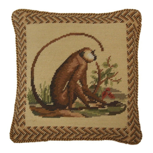 Handmade Wool Needlepoint Pillow Cover - Decorative Throw Cushion Cover - Vintage Floral Embroidery Design monkey long tail