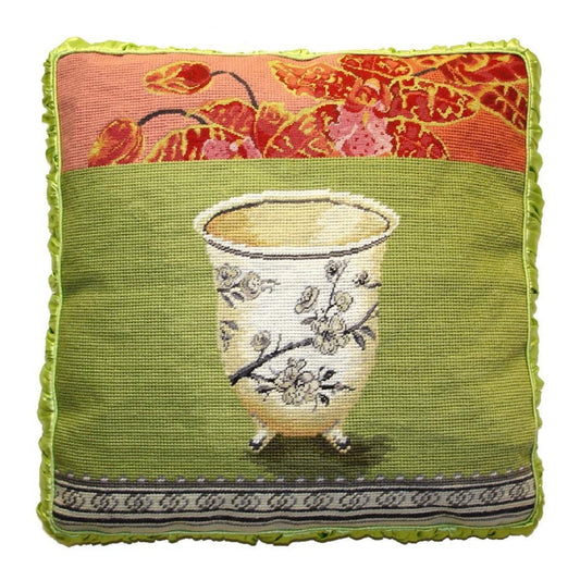 Handmade Wool Needlepoint Pillow Cover - Decorative Throw Cushion Cover - Vintage Floral Embroidery Design  Kathryn White Design M