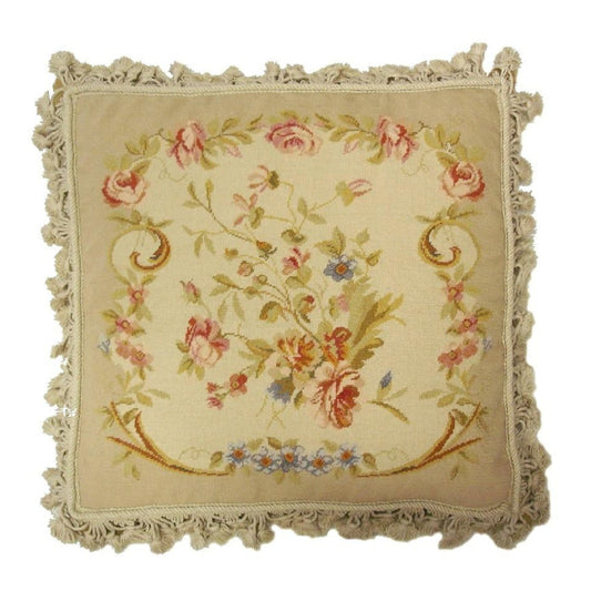 Handmade Wool Needlepoint Pillow Cover - Decorative Throw Cushion Cover - Vintage Floral Embroidery Design III