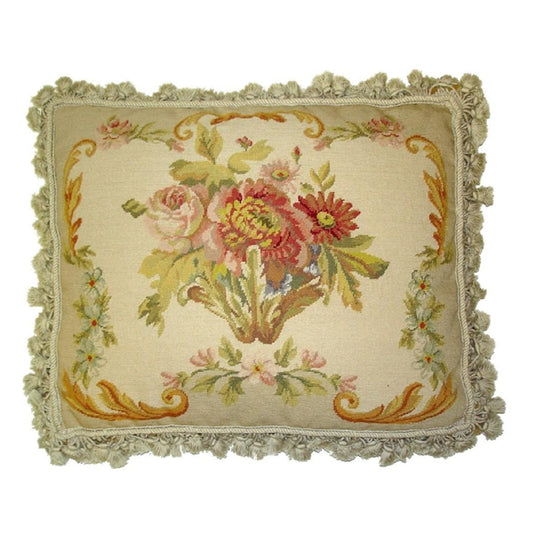 Handmade Wool Needlepoint Pillow Cover - Decorative Throw Cushion Cover - Vintage Floral Embroidery Design VI