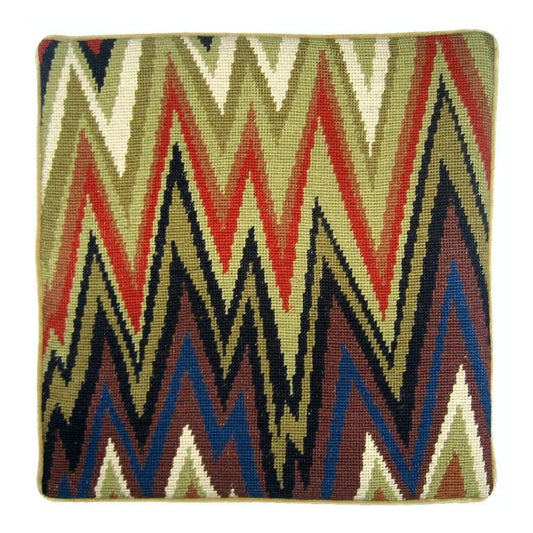 Handmade Wool Needlepoint Pillow Cover - Decorative Throw Cushion Cover - Vintage Floral Embroidery Design lighting in brown, blue, olive, red, ivory