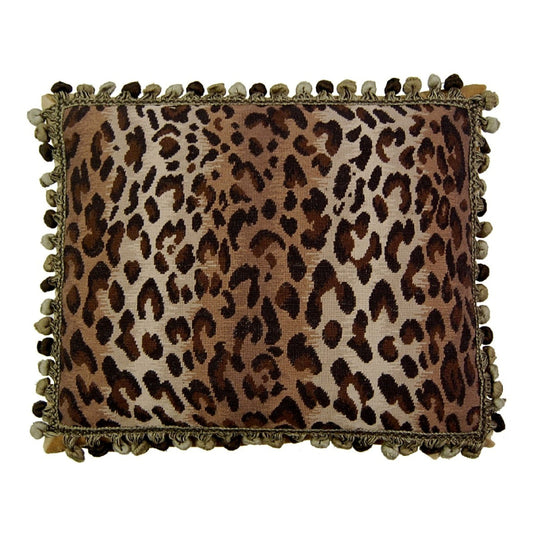 Handmade Wool Needlepoint Pillow Cover - Decorative Throw Cushion Cover - Vintage Floral Embroidery Design leopard animal print with 3 color tassel