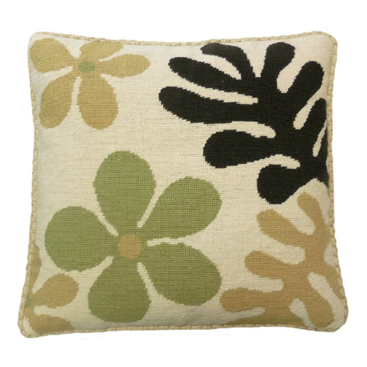 Handmade Wool Needlepoint Pillow Cover - Decorative Throw Cushion Cover - Vintage Floral Embroidery Design abstract flower checker cording I