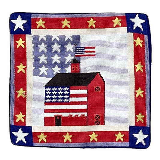 Handmade Wool Needlepoint Pillow Cover - Decorative Throw Cushion Cover - Vintage Floral Embroidery Design red house gold stars around