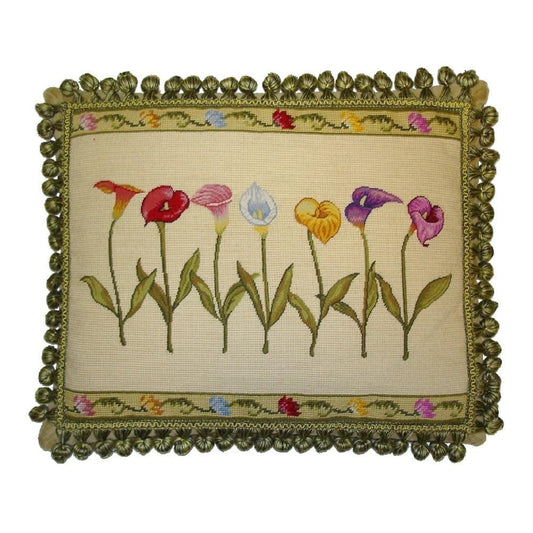 Handmade Wool Needlepoint Pillow Cover - Decorative Throw Cushion Cover - Vintage Floral Embroidery Design  with 2 color tassel I