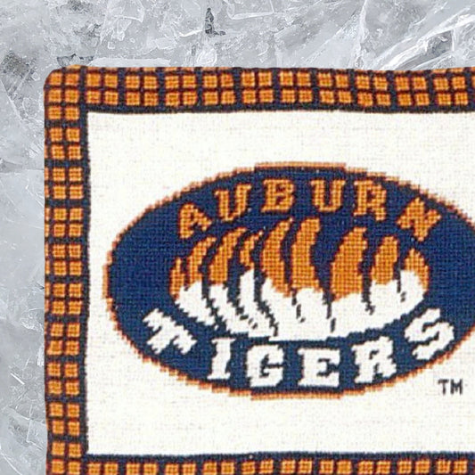 Handmade Wool Needlepoint Pillow Cover - Decorative Throw Cushion Cover - Vintage Floral Embroidery Design Auburn Tigers