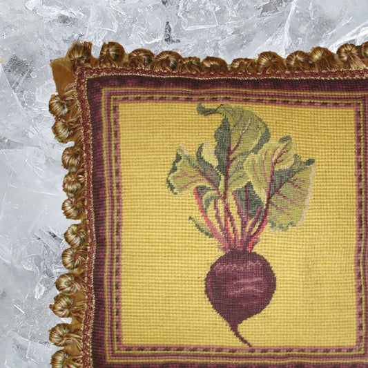 Handmade Wool Needlepoint Pillow Cover - Decorative Throw Cushion Cover - Vintage Floral Embroidery Design  background 3 color tassel 3