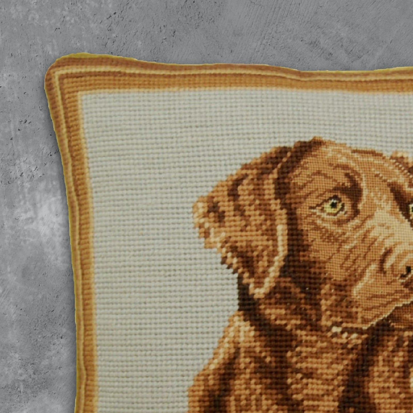 Handmade Wool Needlepoint Pillow Cover - Decorative Throw Cushion Cover - Vintage Floral Embroidery Design face on brown lab rest grosspoint