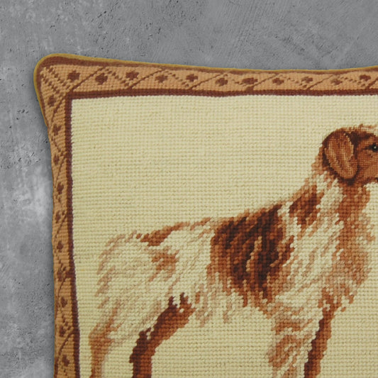 Handmade Wool Needlepoint Pillow Cover - Decorative Throw Cushion Cover - Vintage Floral Embroidery Design on Spaniel face rest grosspoint