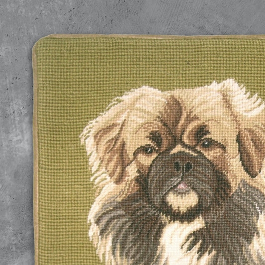 Handmade Wool Needlepoint Pillow Cover - Decorative Throw Cushion Cover - Vintage Floral Embroidery Design  Pekinese