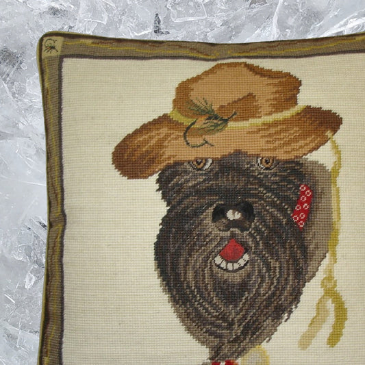 Handmade Wool Needlepoint Pillow Cover - Decorative Throw Cushion Cover - Vintage Floral Embroidery Design on , Pams 1st Schnauzer