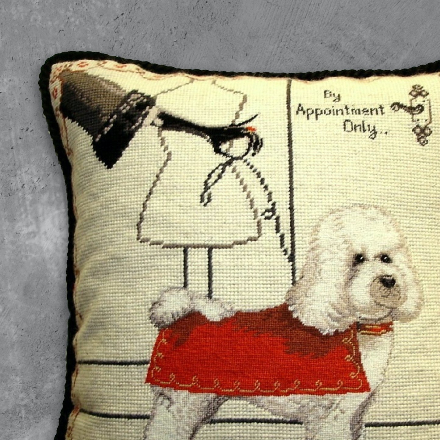 Handmade Wool Needlepoint Pillow Cover - Decorative Throw Cushion Cover - Vintage Floral Embroidery Design with cording a