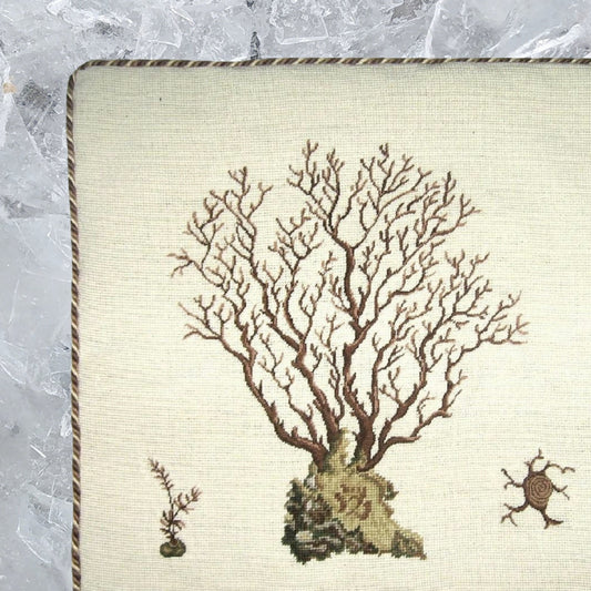 Handmade Wool Needlepoint Pillow Cover - Decorative Throw Cushion Cover - Vintage Floral Embroidery Design brown Marestail with 3 color cording