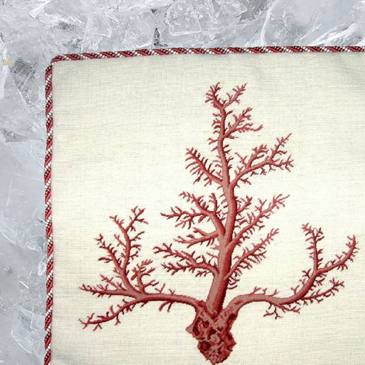Handmade Wool Needlepoint Pillow Cover - Decorative Throw Cushion Cover - Vintage Floral Embroidery Design red large coral with cording