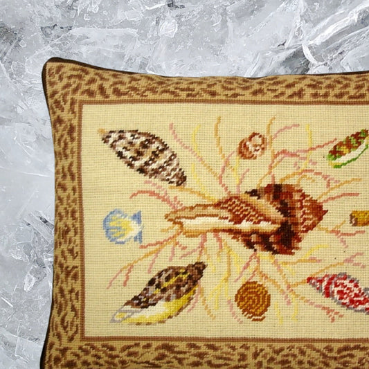 Handmade Wool Needlepoint Pillow Cover - Decorative Throw Cushion Cover - Vintage Floral Embroidery Design dark shell center animal print frame