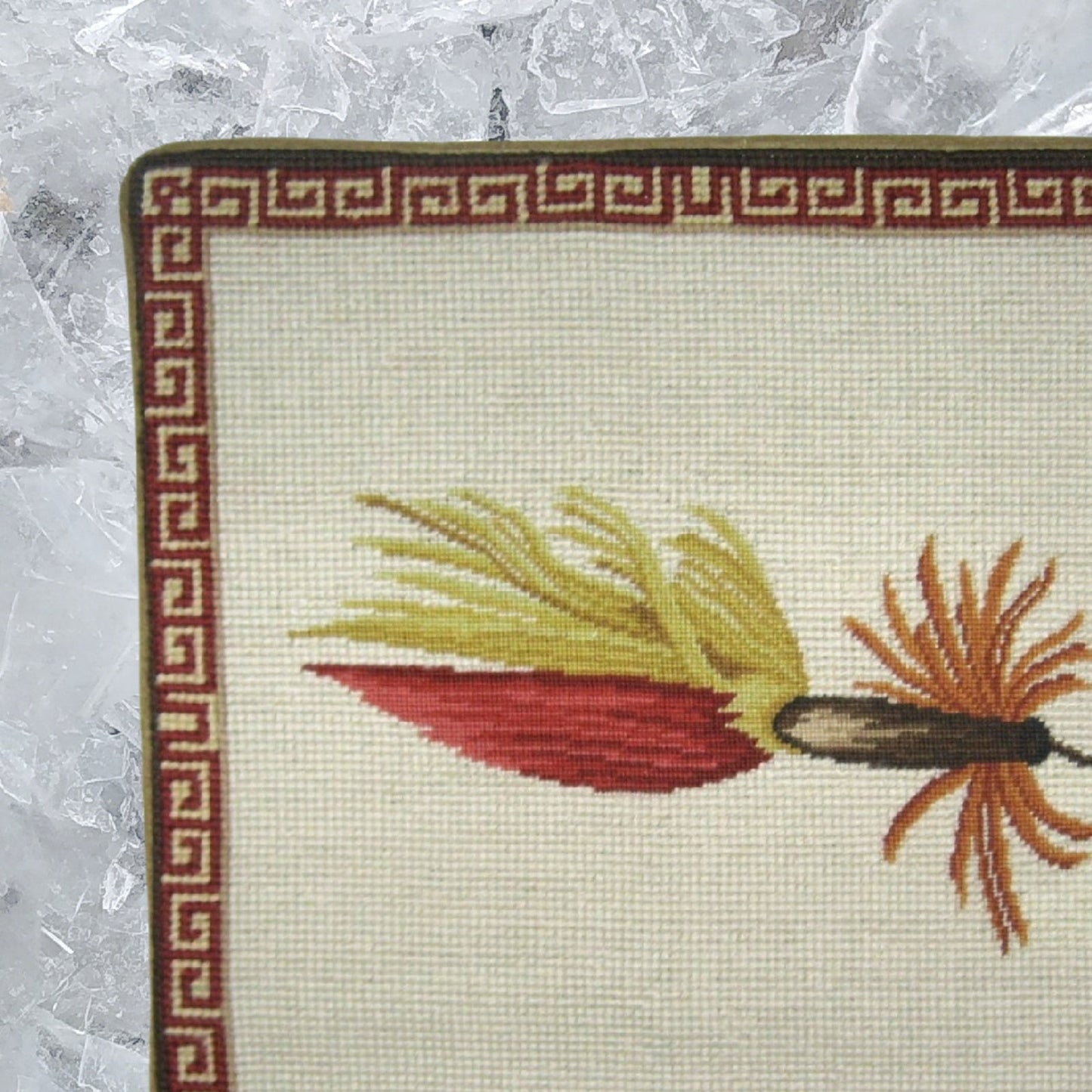 Handmade Wool Needlepoint Pillow Cover - Decorative Throw Cushion Cover - Vintage Floral Embroidery Design Fienst red-yellow fish-hook