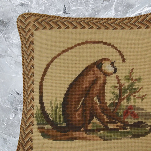 Handmade Wool Needlepoint Pillow Cover - Decorative Throw Cushion Cover - Vintage Floral Embroidery Design monkey long tail
