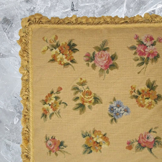 Handmade Wool Needlepoint Pillow Cover - Decorative Throw Cushion Cover - Vintage Floral Embroidery Design roses background