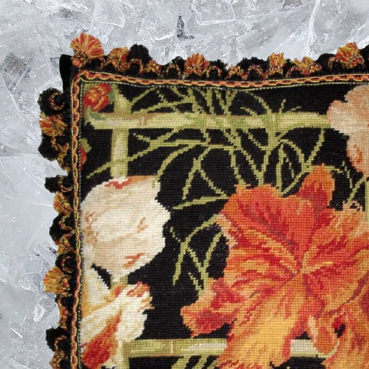 Handmade Wool Needlepoint Pillow Cover - Decorative Throw Cushion Cover - Vintage Floral Embroidery Design blackback banboo frame red lily 3 color tassels