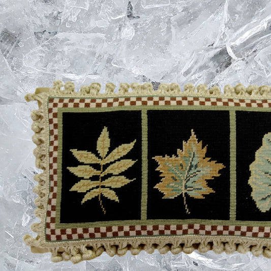 Handmade Wool Needlepoint Pillow Cover - Decorative Throw Cushion Cover - Vintage Floral Embroidery Design 3, S-L, leaves black background with tassels