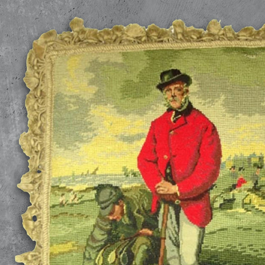 Handmade Wool Needlepoint Pillow Cover - Decorative Throw Cushion Cover - Vintage Floral Embroidery Design Uncle Tom golfers background with tassels