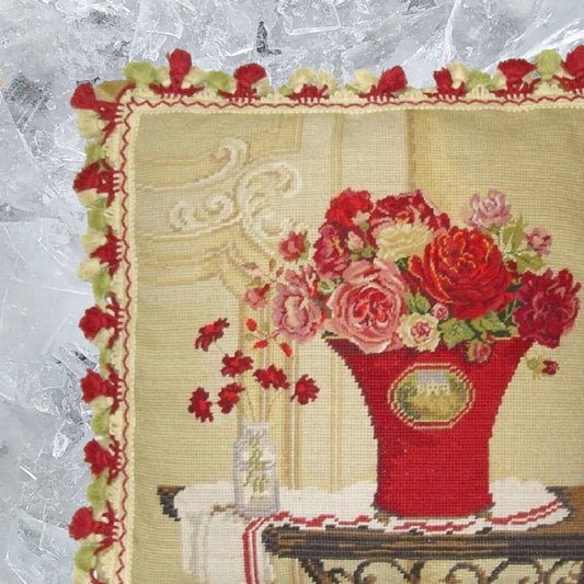 Handmade Wool Needlepoint Pillow Cover - Decorative Throw Cushion Cover - Vintage Floral Embroidery Design  Kathryn White Design b