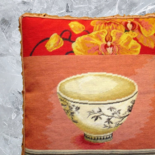 Handmade Wool Needlepoint Pillow Cover - Decorative Throw Cushion Cover - Vintage Floral Embroidery Design  Kathryn White Design N