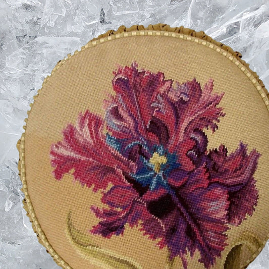 Handmade Wool Needlepoint Pillow Cover - Decorative Throw Cushion Cover - Vintage Floral Embroidery Design Alexandra Churchill designPurple Orchard