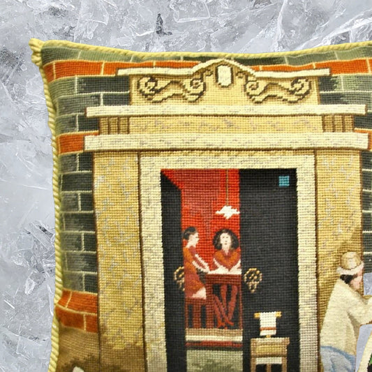 Handmade Wool Needlepoint Pillow Cover - Decorative Throw Cushion Cover - Vintage Floral Embroidery Design  Shanghai ShiKuMen with cording I