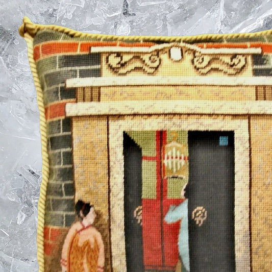 Handmade Wool Needlepoint Pillow Cover - Decorative Throw Cushion Cover - Vintage Floral Embroidery Design  Shanghai ShiKuMen with cording