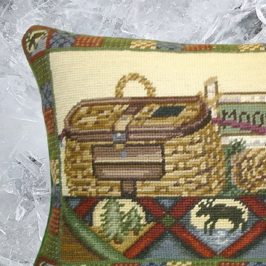 Handmade Wool Needlepoint Pillow Cover - Decorative Throw Cushion Cover - Vintage Floral Embroidery Design Laurie Kosgaden designMoose Lodge